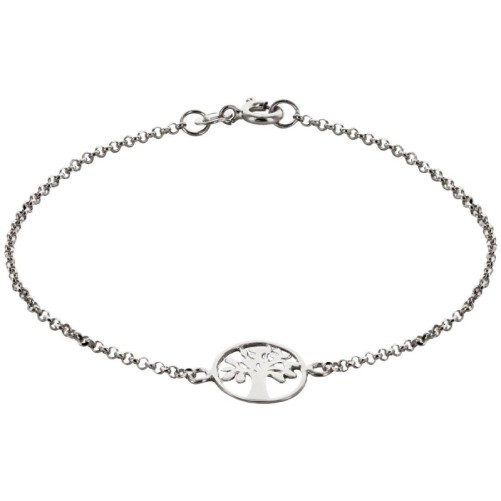 Bracelet en argent 925 °/°° ajustable sur chaine avec médaille de l'arbre de vie stylisée Ø 1.2 cm (1,58 g). Livré en boite.
